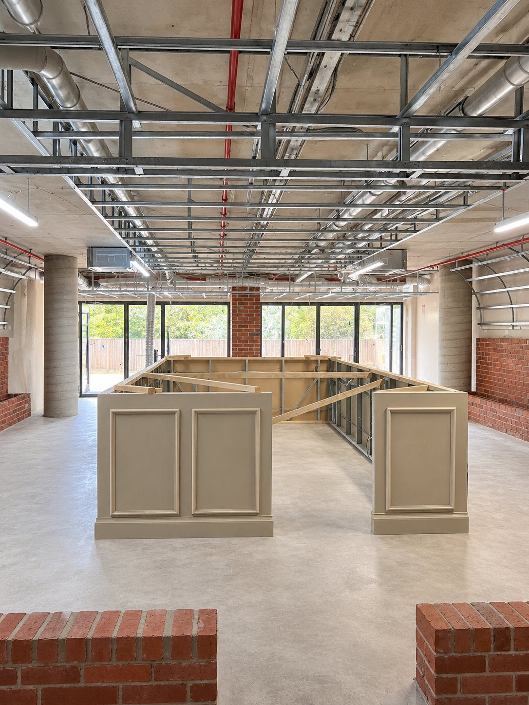 Completed wall and ceiling framing delivered by Western for a commercial wine bar